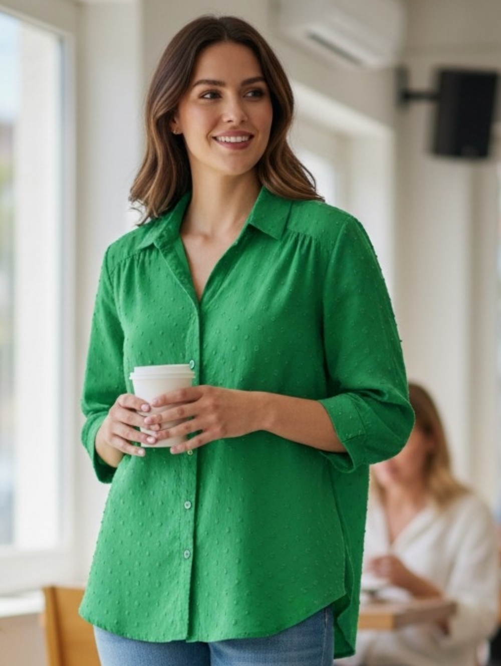 d&co Cato Green Textured Button-Down Shirt